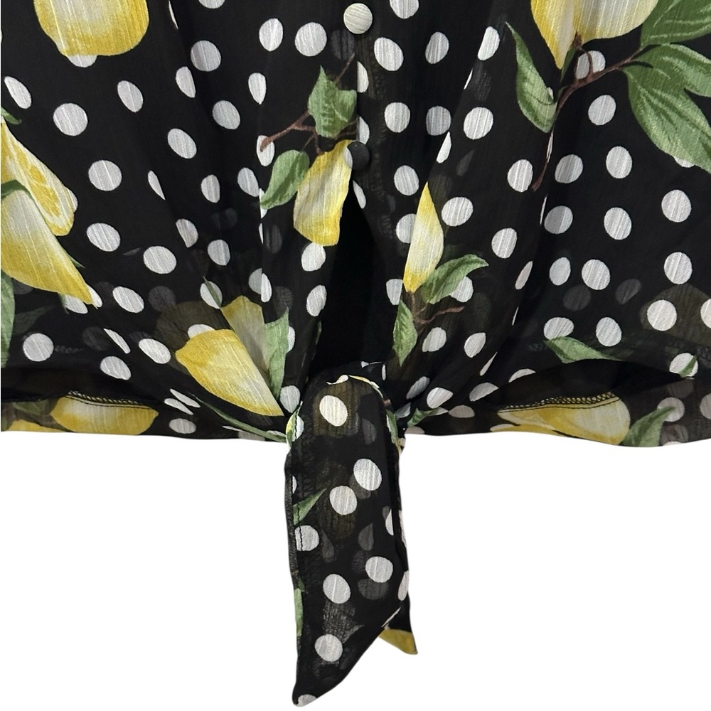 Haver & Blair Tie Front Ruffle Sleeve Lemon Floral Blouse Small NWT - Picture 3 of 11